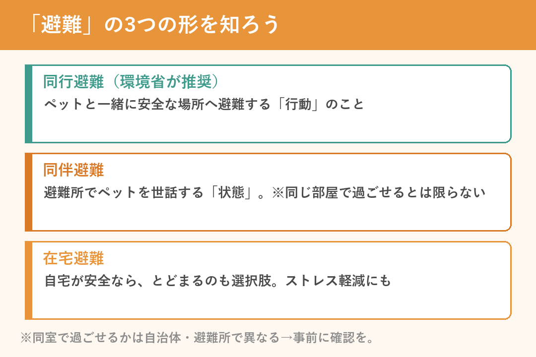 同行避難・同伴避難・在宅避難の違い