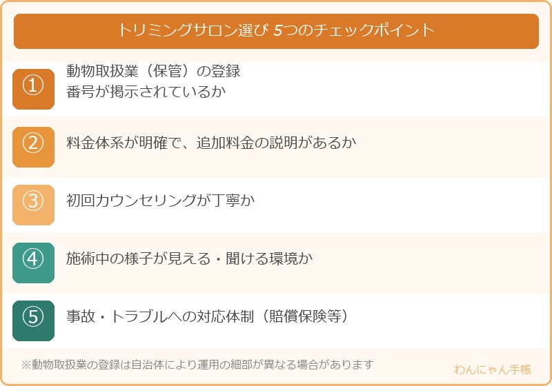 トリミングサロン選びで確認したい5つのチェックポイント一覧