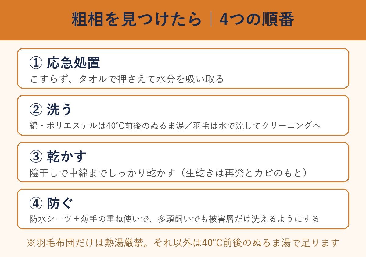 粗相を見つけたらの4つの順番、応急処置から防ぐまで